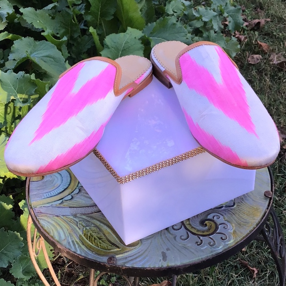 Elysian by Emily Morrison Istanbul Silk Velvet Magenta & Cream Slides